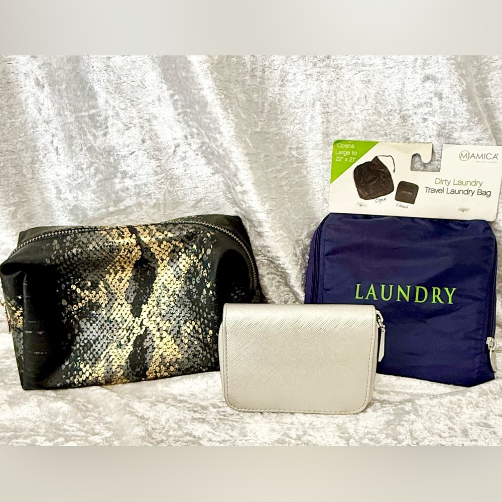 3-Piece Travel Set: Makeup/Toiletry Bag,‎ Laundry Bag,& Small “A New Day” Wallet